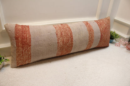 Striped Kilim Lumbar Pillow Cover: Vintage Woven Wool, 12x36 inch