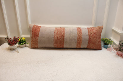 Striped Kilim Lumbar Pillow Cover: Vintage Woven Wool, 12x36 inch