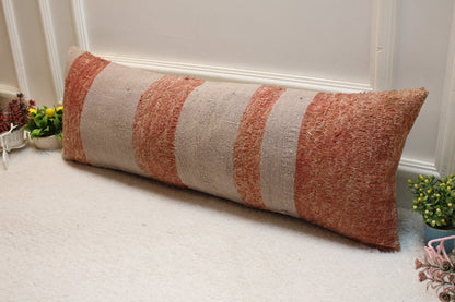 Striped Kilim Lumbar Pillow Cover: Vintage Woven Wool, 12x36 inch