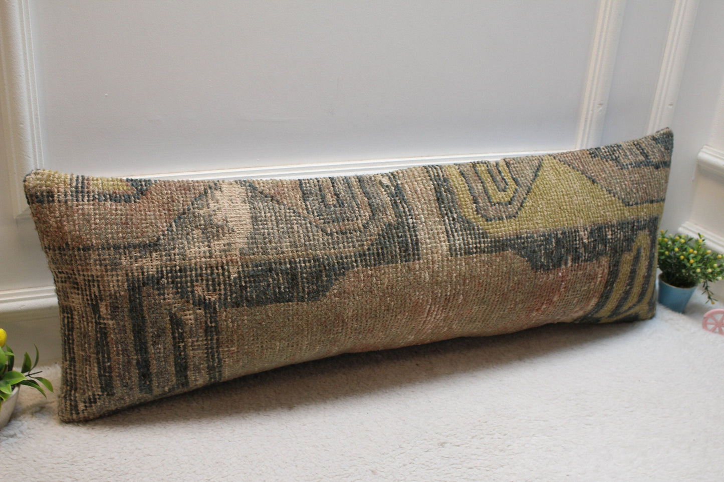 Handmade Kilim Pillow Cover: Upcycled Turkish Rug, 12x36 inch