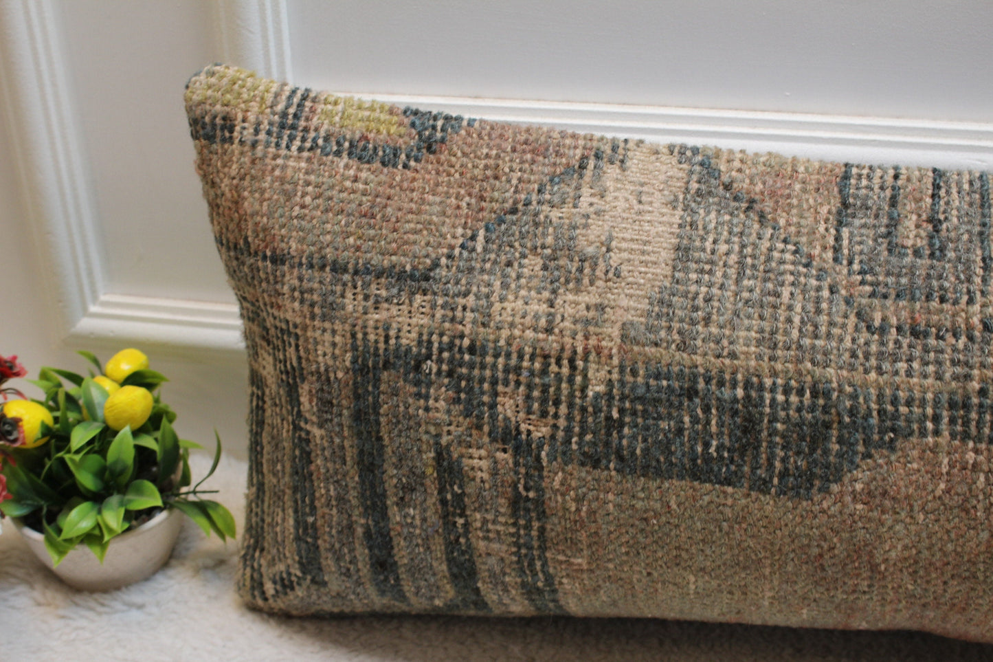 Handmade Kilim Pillow Cover: Upcycled Turkish Rug, 12x36 inch