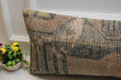 Handmade Kilim Pillow Cover: Upcycled Turkish Rug, 12x36 inch