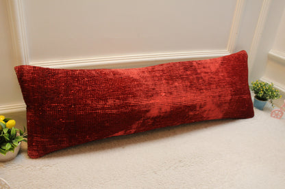 Handmade Red Kilim Pillow Cover: Upcycled Woven Rug, Boho Decor (12x36 inch)