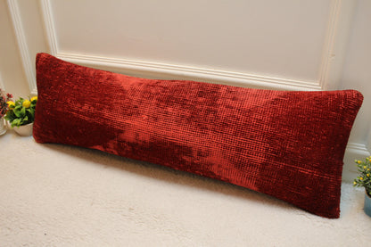 Handmade Red Kilim Pillow Cover: Upcycled Woven Rug, Boho Decor (12x36 inch)