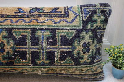 Geometric Kilim Lumbar Pillow Cover: Upcycled Woven Rug, 12x36 inch