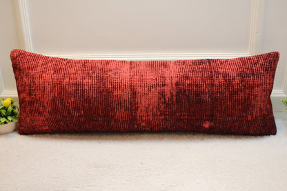 Handmade Red Kilim Pillow Cover: Vintage Rug Pillow, 12x36 inch