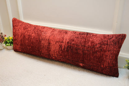 Handmade Red Kilim Pillow Cover: Vintage Rug Pillow, 12x36 inch