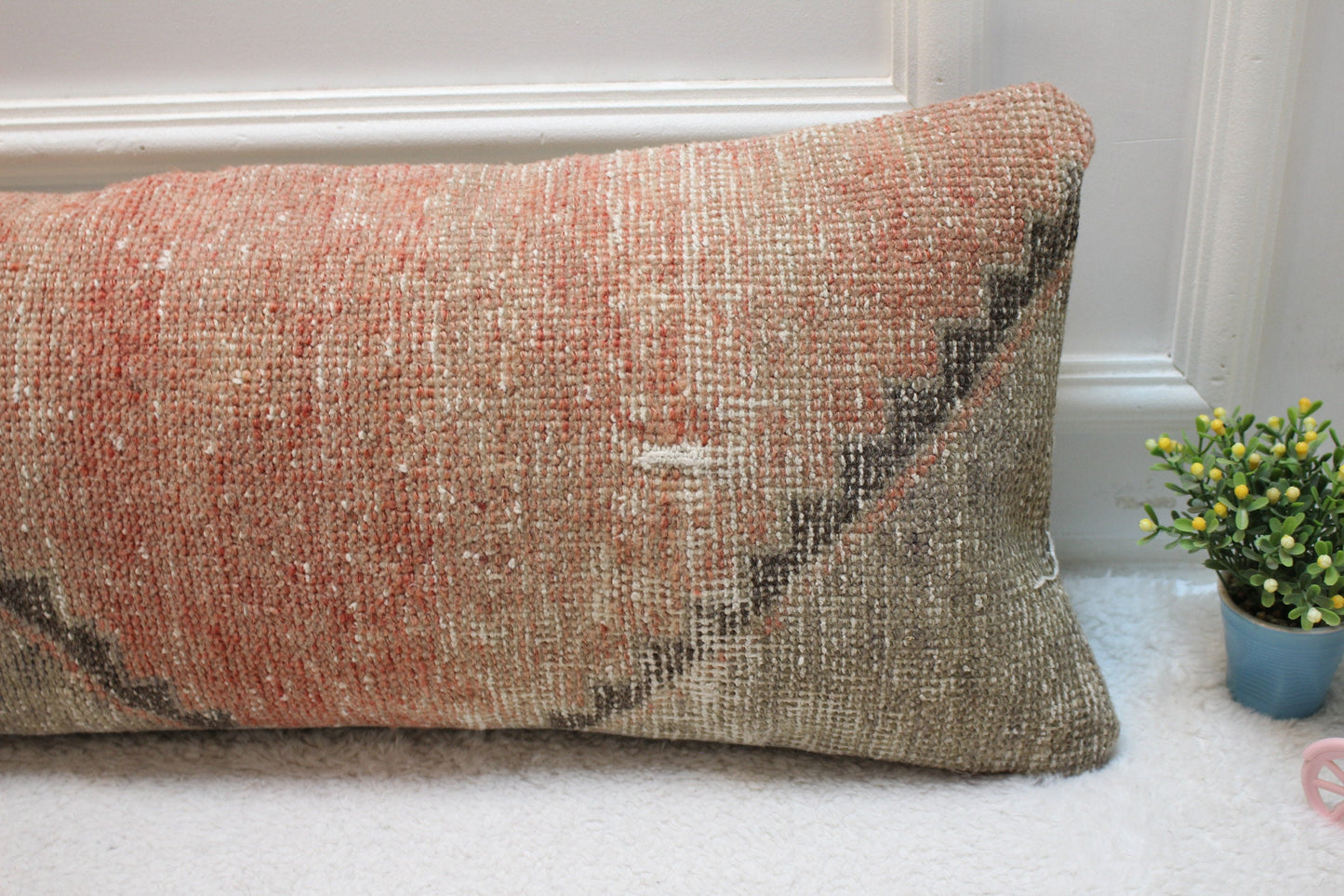Handmade Turkish Rug Lumbar Pillow Cover: Red & Gray, 12x36 inch