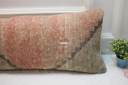 Handmade Turkish Rug Lumbar Pillow Cover: Red & Gray, 12x36 inch