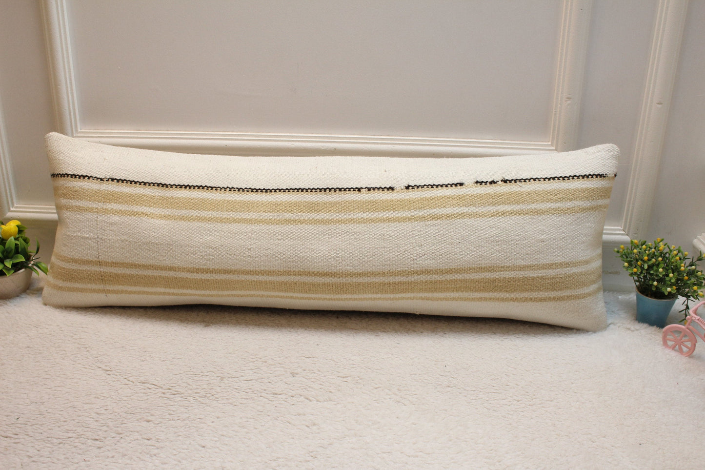 Handmade Kilim Lumbar Pillow Cover: Organic Wool, 12x36 inch