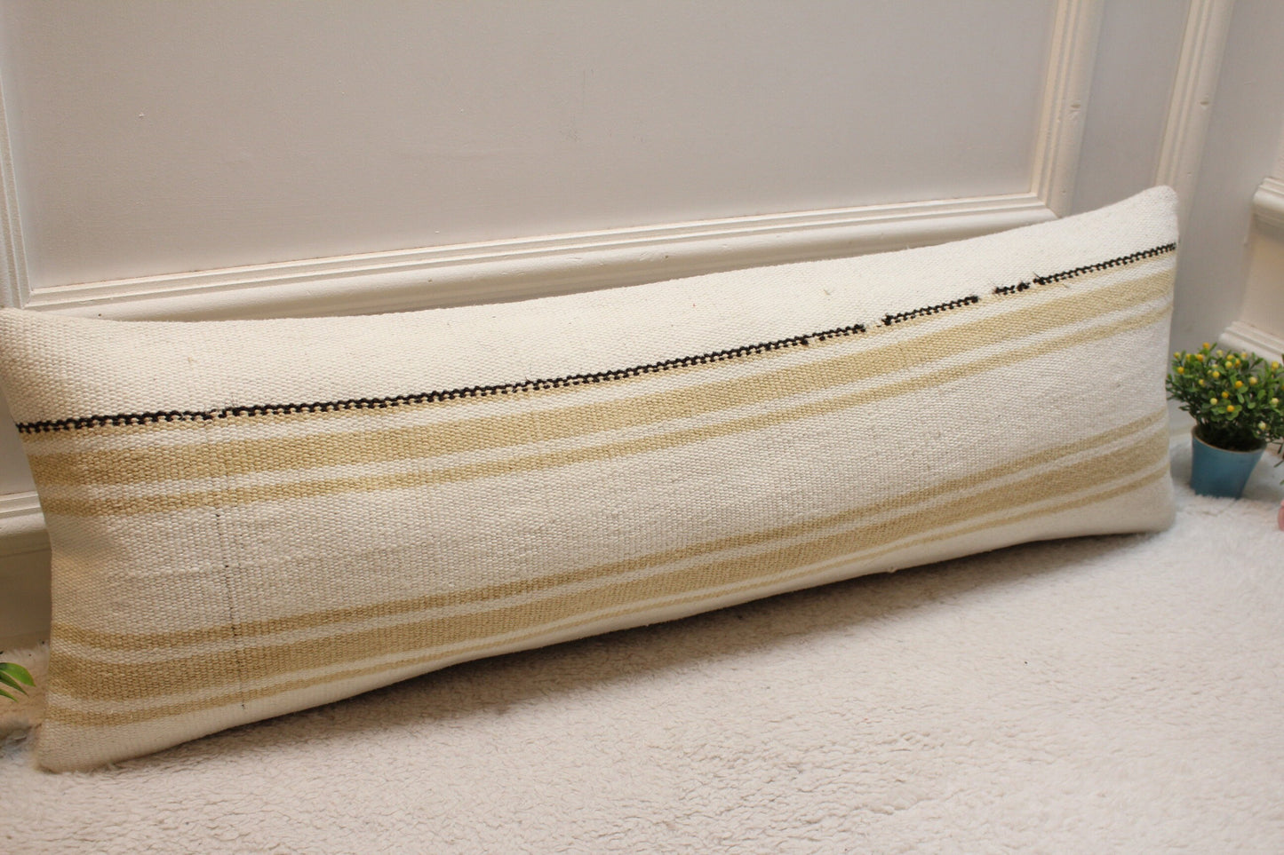 Handmade Kilim Lumbar Pillow Cover: Organic Wool, 12x36 inch