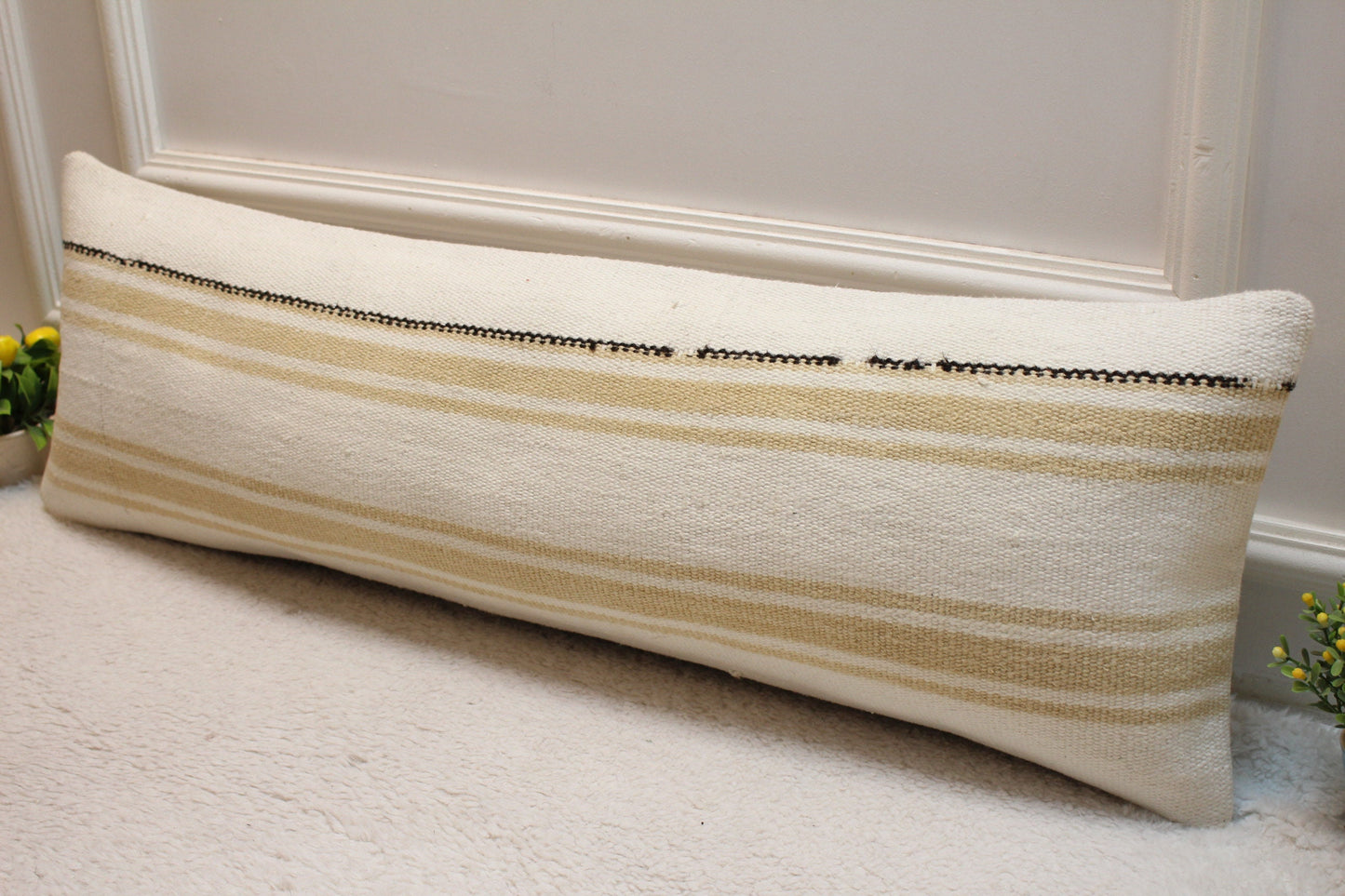 Handmade Kilim Lumbar Pillow Cover: Organic Wool, 12x36 inch