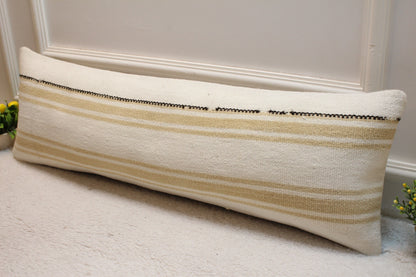 Handmade Kilim Lumbar Pillow Cover: Organic Wool, 12x36 inch
