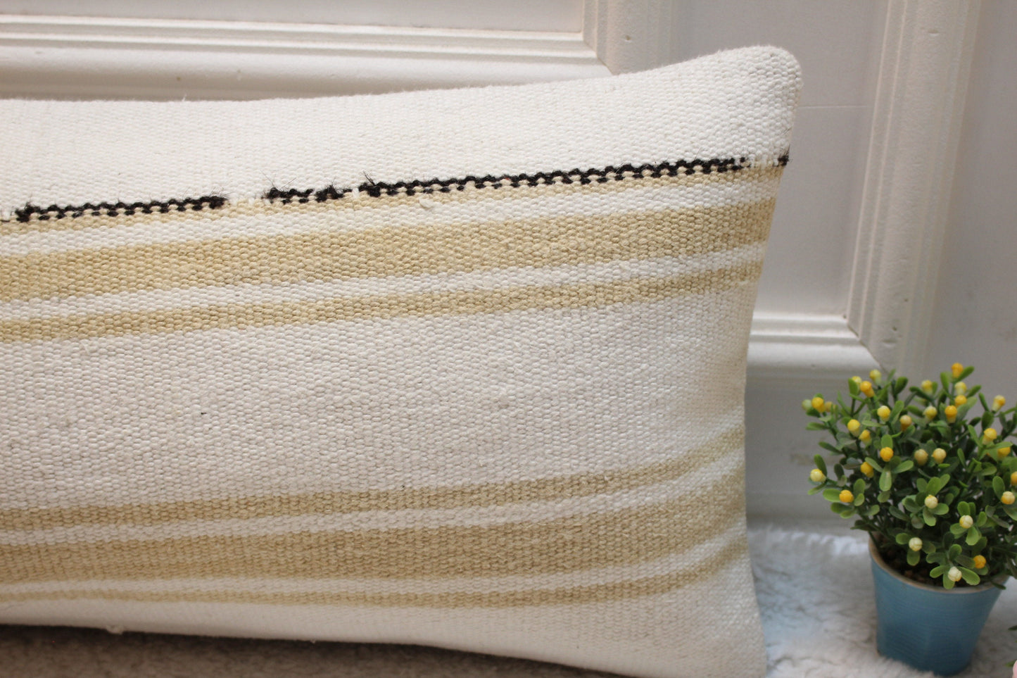 Handmade Kilim Lumbar Pillow Cover: Organic Wool, 12x36 inch