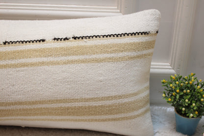 Handmade Kilim Lumbar Pillow Cover: Organic Wool, 12x36 inch