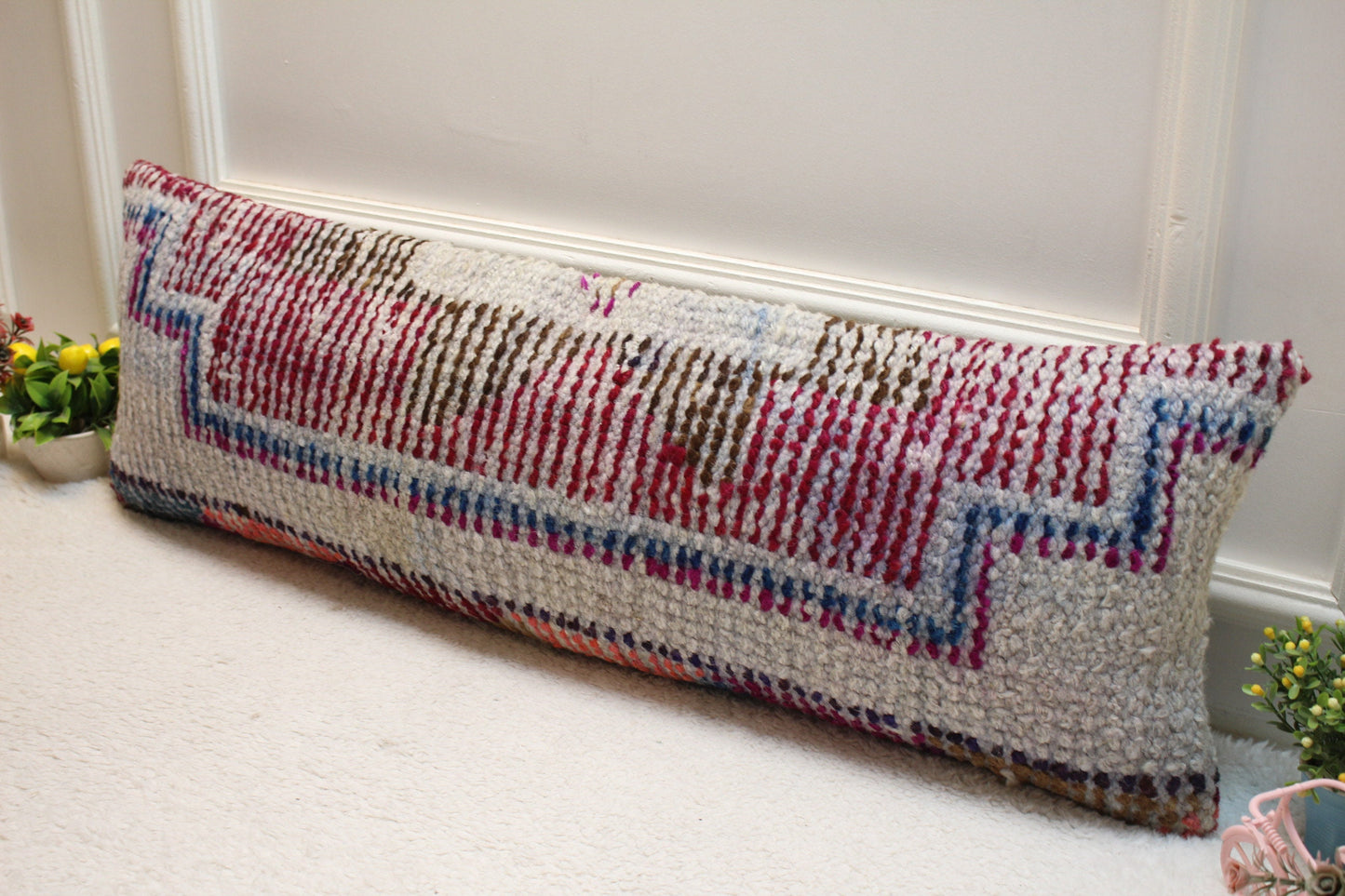 Vintage Turkish Rug Lumbar Pillow Cover: Purple Gray Wool, 12x36 inch