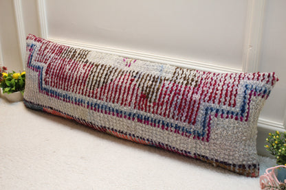 Vintage Turkish Rug Lumbar Pillow Cover: Purple Gray Wool, 12x36 inch