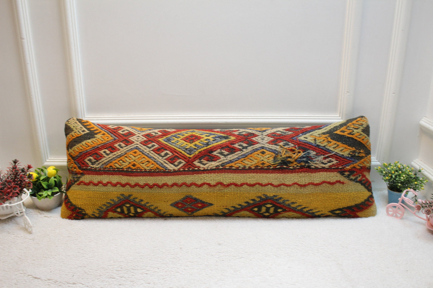 Handmade Kilim Pillow Cover: Boho Rug Pillow, 12x36 inch
