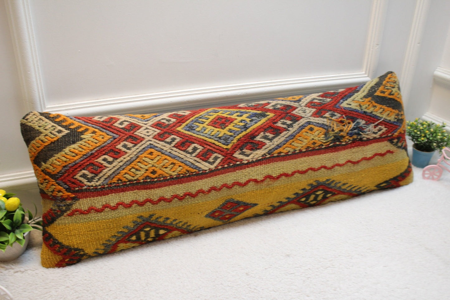 Handmade Kilim Pillow Cover: Boho Rug Pillow, 12x36 inch