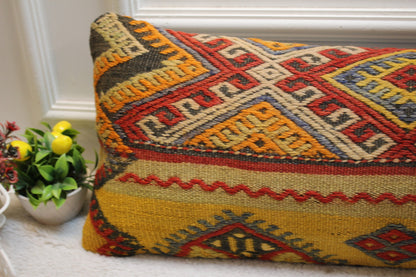 Handmade Kilim Pillow Cover: Boho Rug Pillow, 12x36 inch