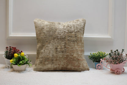 Handmade Turkish Kilim Pillow Cover: Upcycled Wool Rug, 16x16 inch