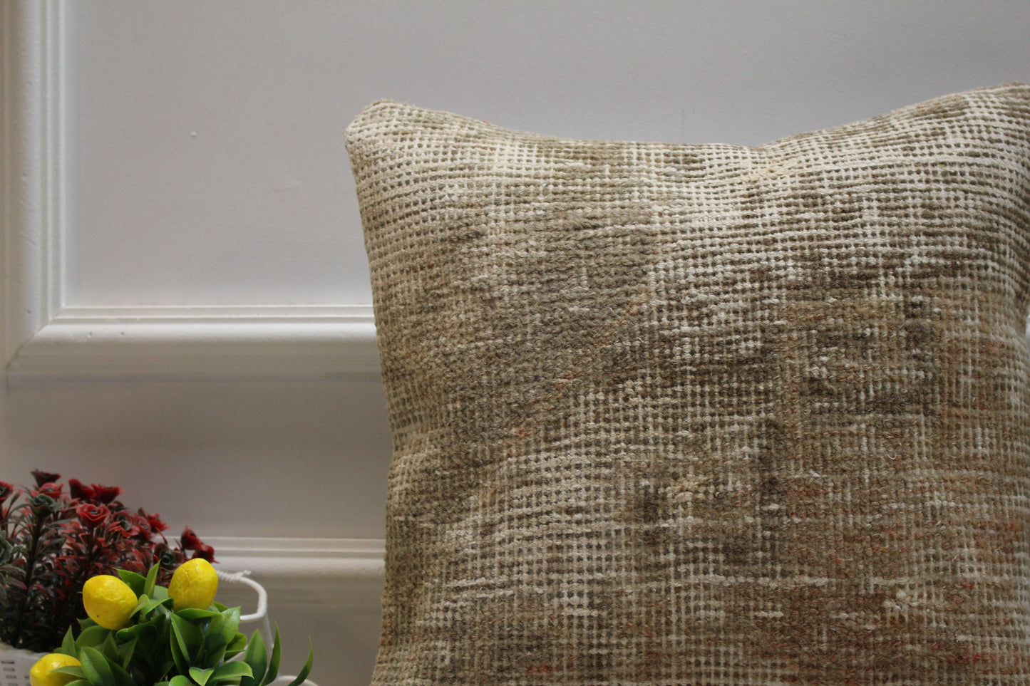 Handmade Turkish Kilim Pillow Cover: Upcycled Wool Rug, 16x16 inch