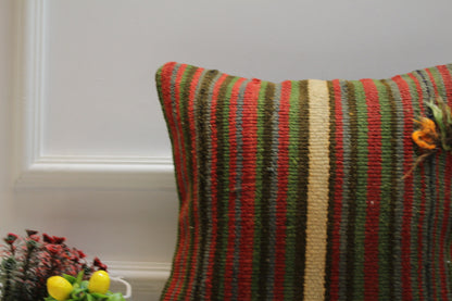 Handmade Striped Kilim Pillow Cover: Organic Wool Throw Pillow (16x16 in)