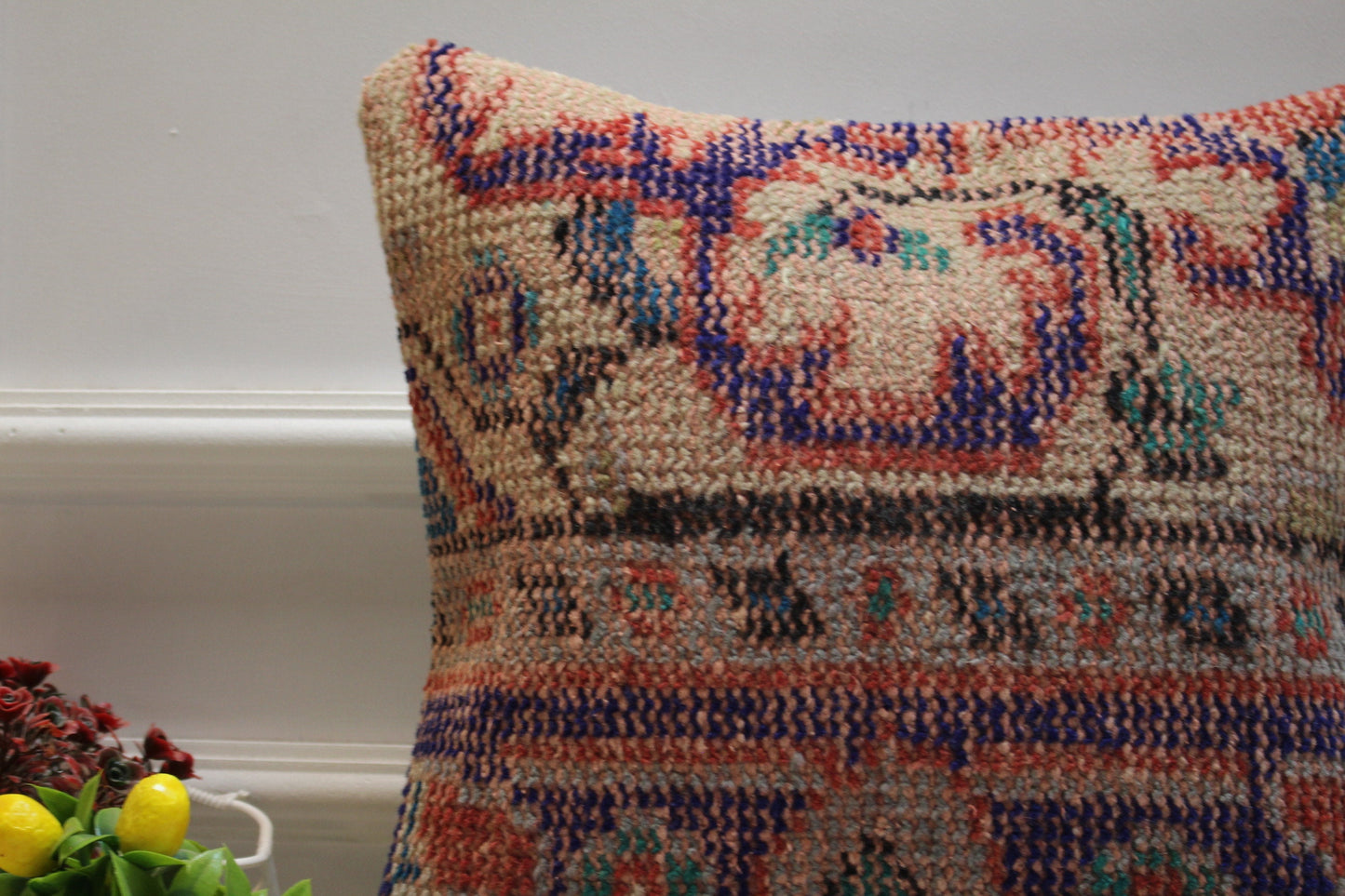 Handmade Kilim Pillow Cover: Upcycled Wool Rug, 16x16 inc