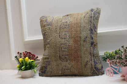 Handmade Turkish Rug Pillow Cover: Upcycled Organic Wool, 16x16 inch