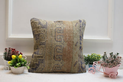 Handmade Turkish Rug Pillow Cover: Upcycled Organic Wool, 16x16 inch