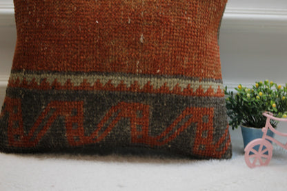 Handmade Kilim Pillow Cover: Upcycled Anatolian Rug, 16x16 Throw Pillow