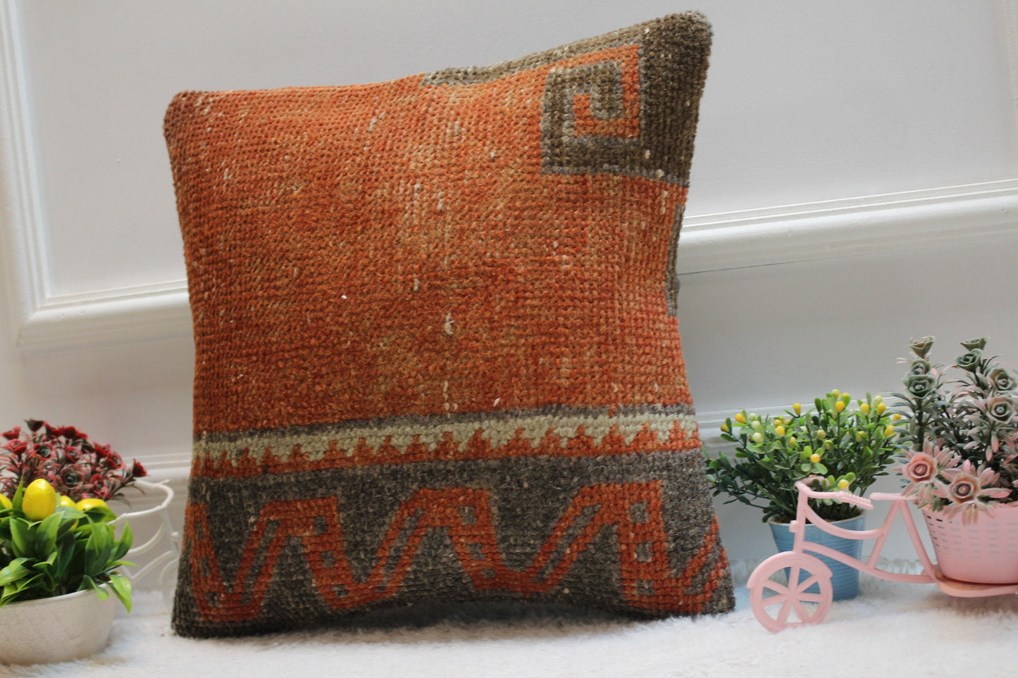 Handmade Kilim Pillow Cover: Upcycled Anatolian Rug, 16x16 Throw Pillow