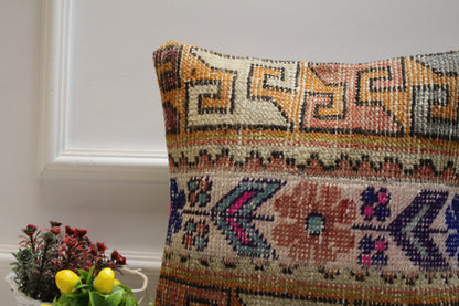 Handmade Turkish Rug Pillow Cover: Beige Brown Woven Wool, 16x16 inch