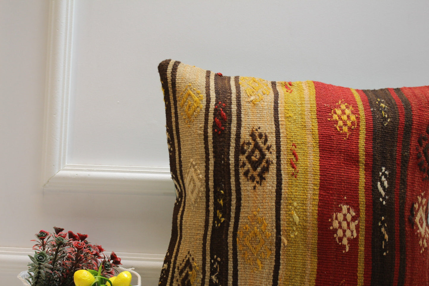 Striped Kilim Pillow Cover: Handmade Vintage Woven Rug, 16x16 inch