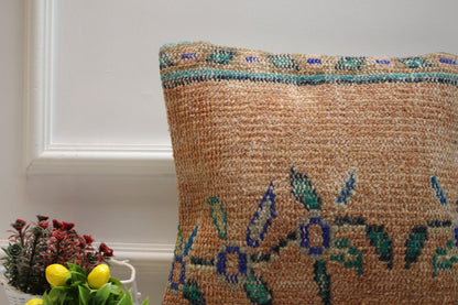 Orange Turkish Rug Pillow Cover: Vintage Kilim, 16x16 inc