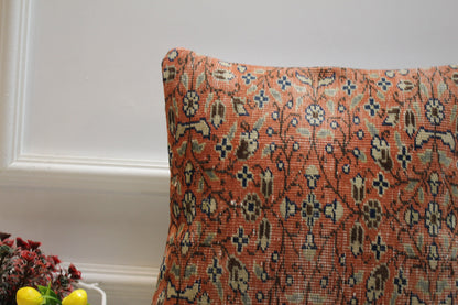 Floral Turkish Rug Pillow Cover: Upcycled Wool, 16x16 inch