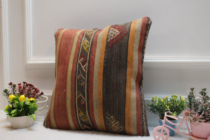 Handmade Kilim Pillow Cover: Vintage Turkish Woven Wool, 16x16 inch