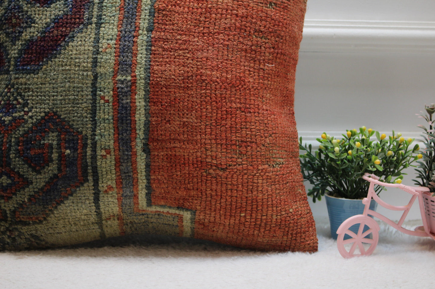 Vintage Turkish Rug Pillow Cover: 16x16 Square Kilim Pillow