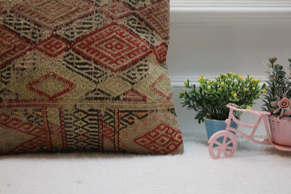 Handmade Kilim Pillow Cover: Geometric Woven Wool, 16x16 inch
