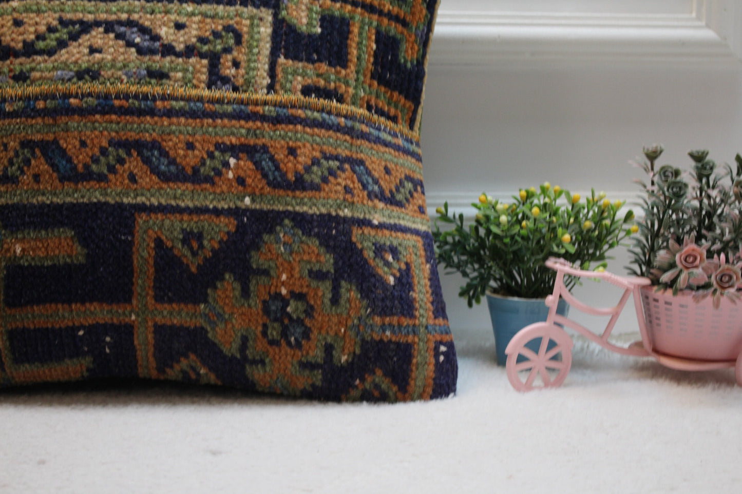 Handmade Kilim Pillow Cover: Geometric Turkish Rug, 16x16 Square