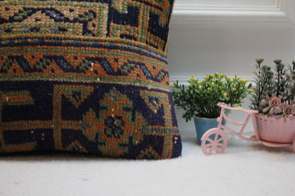 Handmade Kilim Pillow Cover: Geometric Turkish Rug, 16x16 Square
