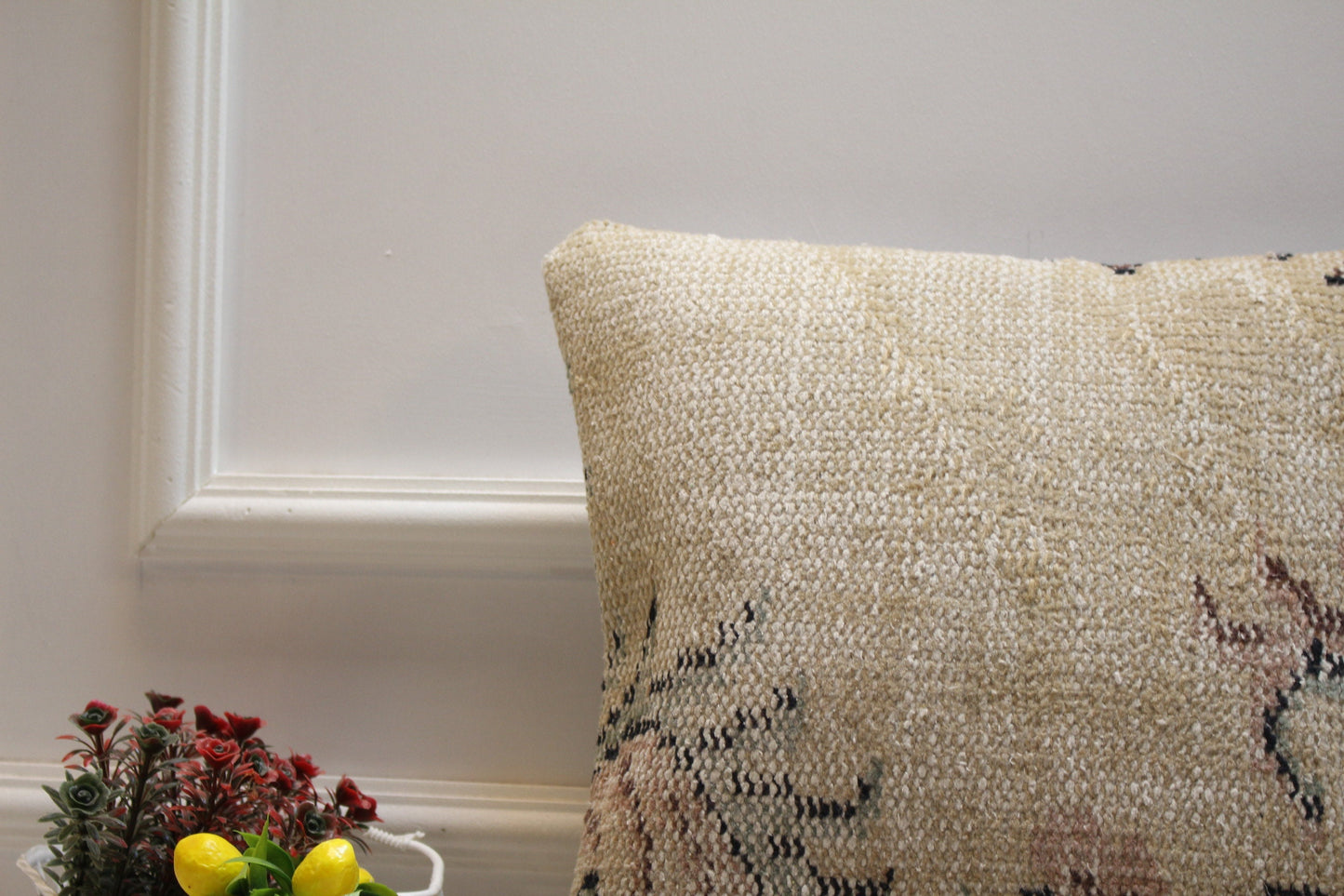 Handmade Kilim Pillow Cover: Beige Vintage Turkish Rug, 16x16 inc