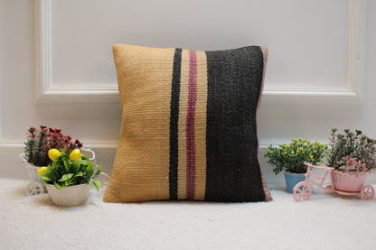 Handmade Kilim Pillow Cover: Vintage Turkish Woven Rug, 16x16 inch