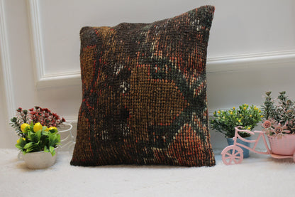 Handmade Turkish Rug Pillow Cover: Upcycled Boho Home Decor (16x16 inc)