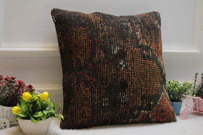 Handmade Turkish Rug Pillow Cover: Upcycled Boho Home Decor (16x16 inc)