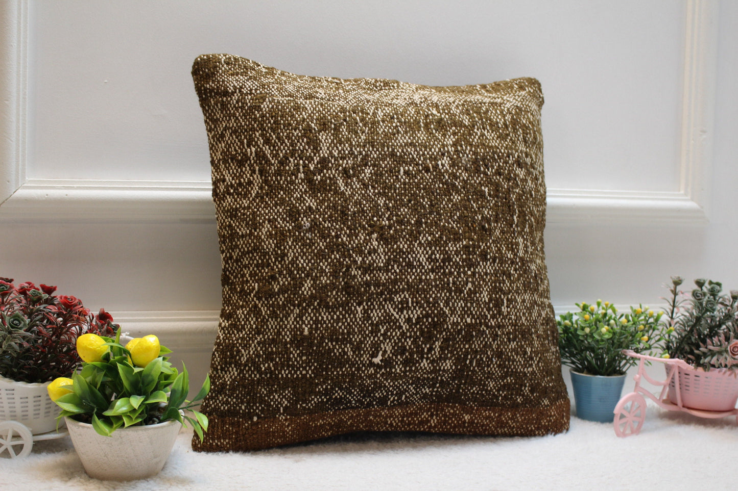 Handmade Kilim Pillow Cover: Vintage Woven Wool, 16x16 Square