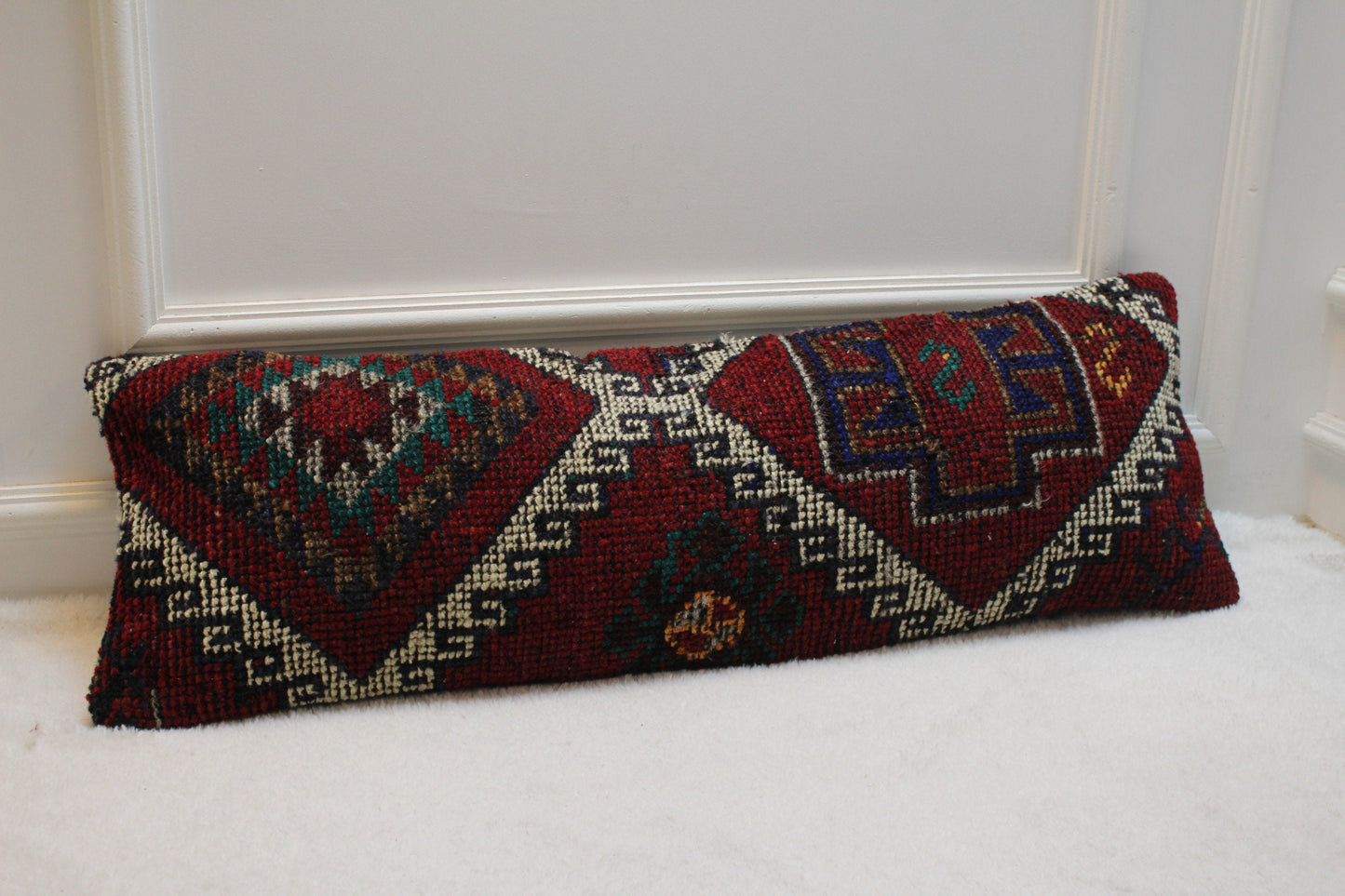 Handmade Kilim Pillow Cover: Upcycled Woven Rug, Bohemian Decor (12x36 in)