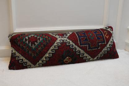 Handmade Kilim Pillow Cover: Upcycled Woven Rug, Bohemian Decor (12x36 in)