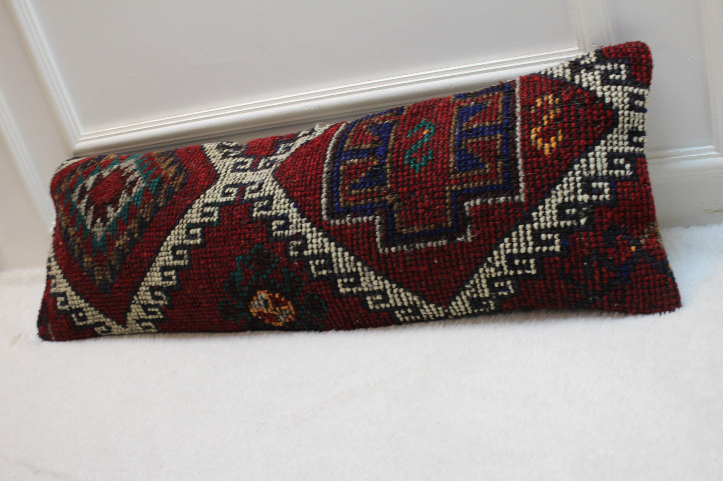 Handmade Kilim Pillow Cover: Upcycled Woven Rug, Bohemian Decor (12x36 in)