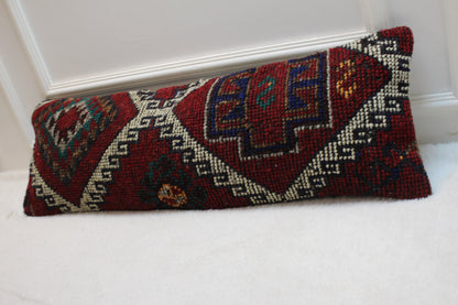 Handmade Kilim Pillow Cover: Upcycled Woven Rug, Bohemian Decor (12x36 in)